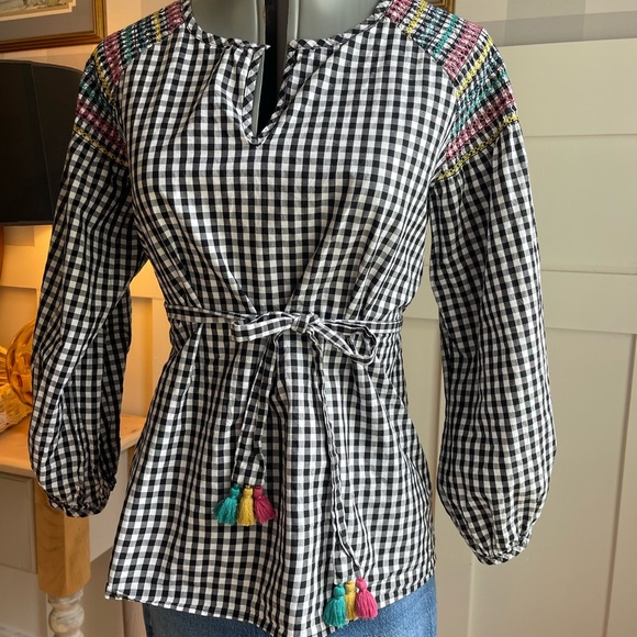 Madewell Black and White Gingham Top with Multicolor Accents Size Medium - Picture 2 of 11